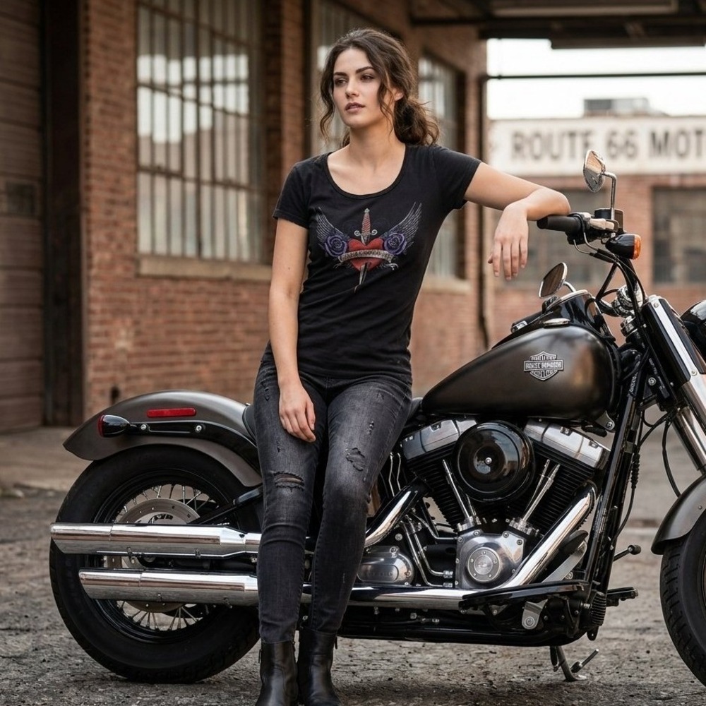 Harley Davidson Dagger Heart T-Shirt VTG Women 2XL Sturgis Rally Bikercorp Y2K